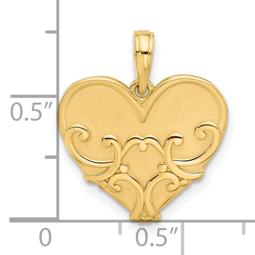 14K Polished and Brushed Fancy Scrolled Heart Charm