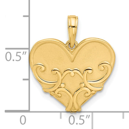 14K Polished and Brushed Fancy Scrolled Heart Charm