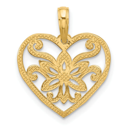 14K Polished Fancy Flower and Heart Charm