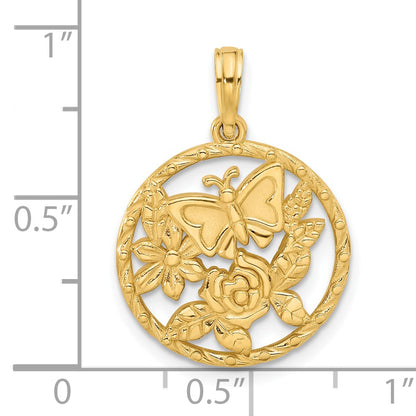 14K Polished Fancy Butterfly and Flowers Charm