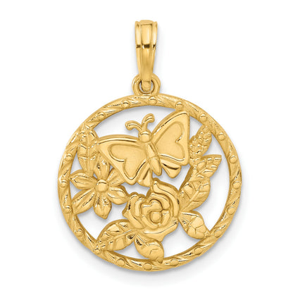 14K Polished Fancy Butterfly and Flowers Charm
