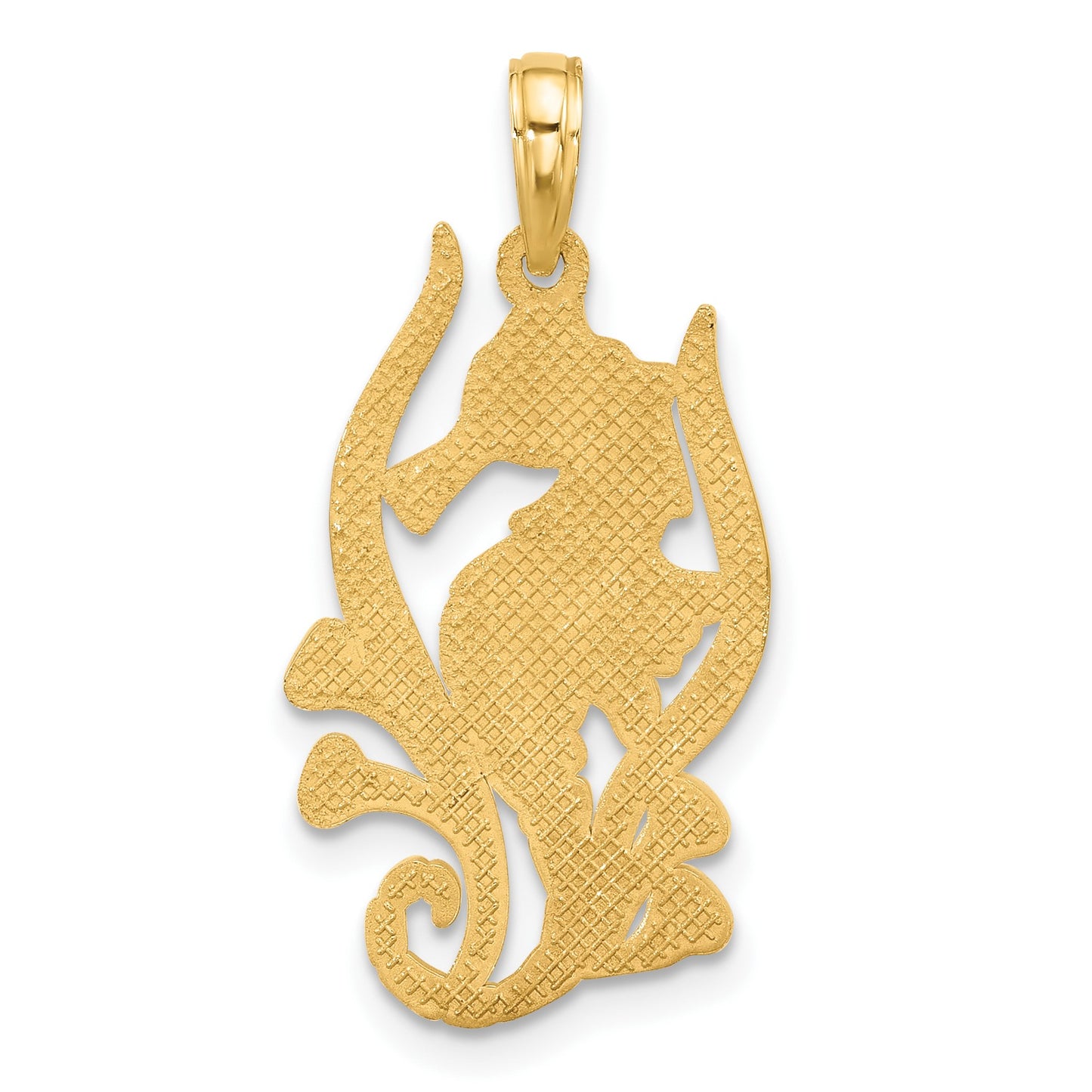 14K Polished Fancy Seahorse in Kelp Charm