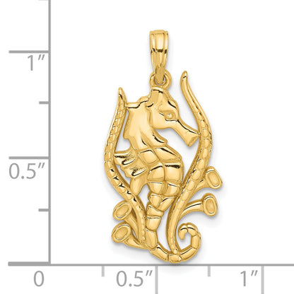 14K Polished Fancy Seahorse in Kelp Charm