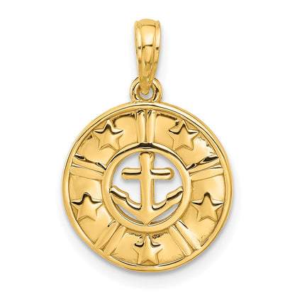 14K Polished Anchor and Stars Charm
