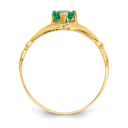 14k Green CZ Polished Claddagh Ring