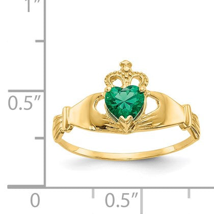 14k Green CZ Polished Claddagh Ring