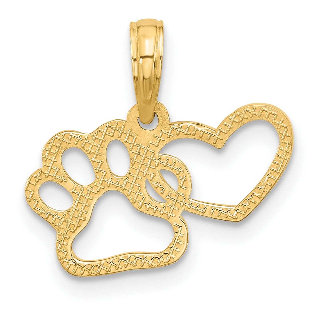 14K Polished Cut-out Heart and Paw Print Charm