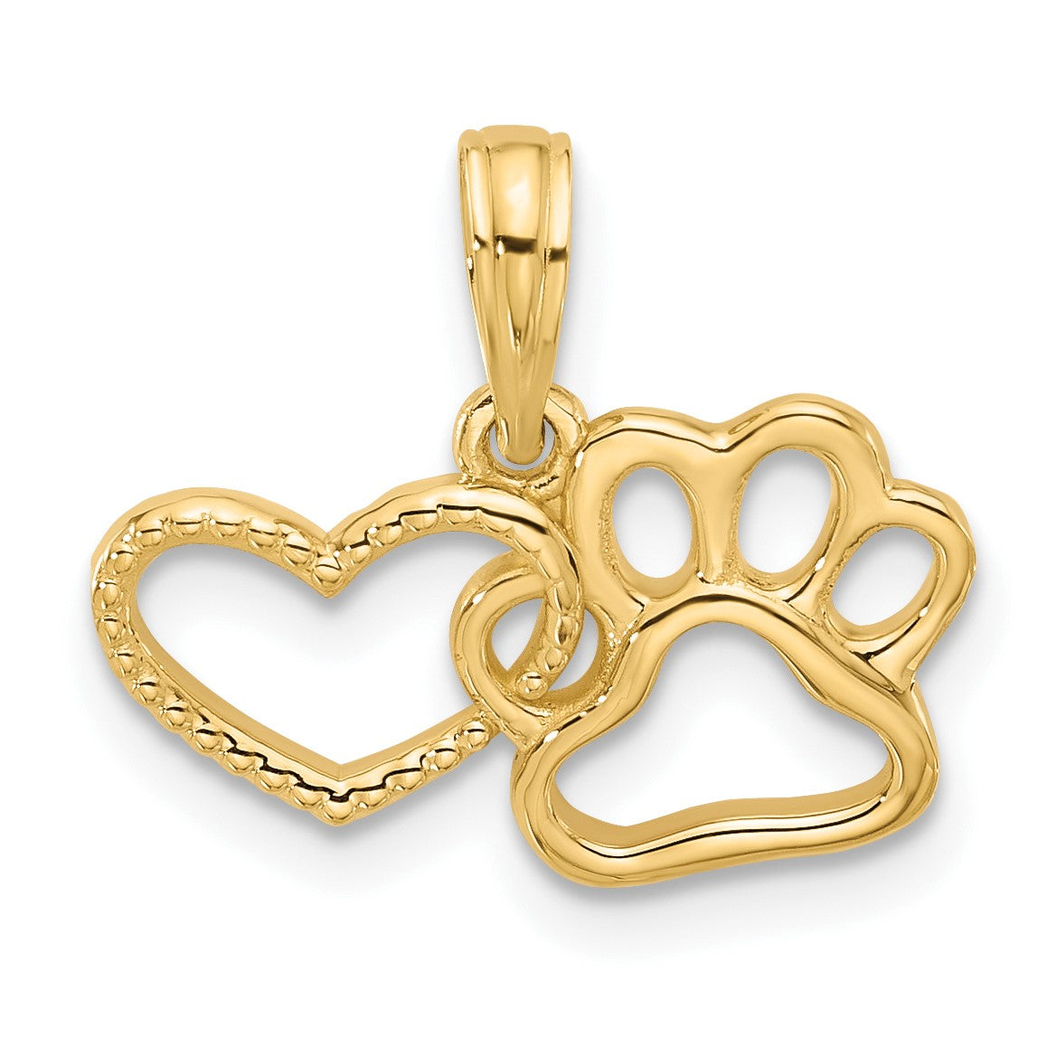 14K Polished Cut-out Heart and Paw Print Charm