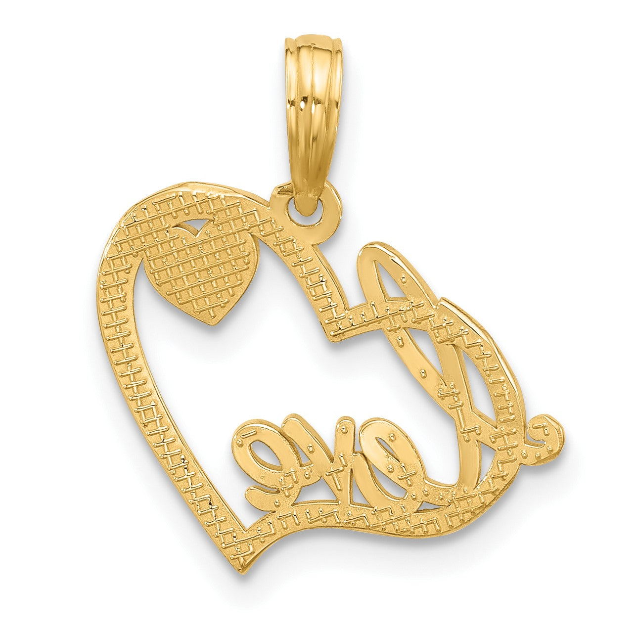 14K Polished Fancy LOVE Script and Hearts Charm