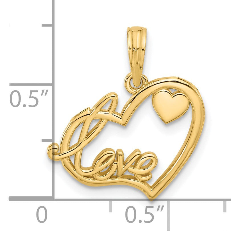 14K Polished Fancy LOVE Script and Hearts Charm