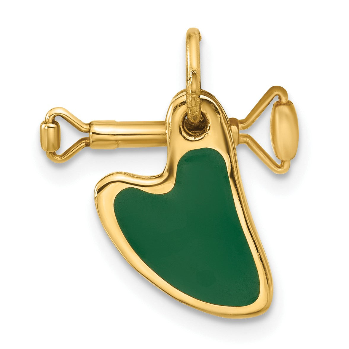 14k Fancy Green Enameled Gua Sha with Facial Roller Charm