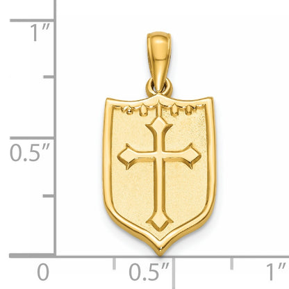 14K Polished Shield with Cross Pendant