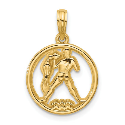 14K Polished Round Aquarius Pendant
