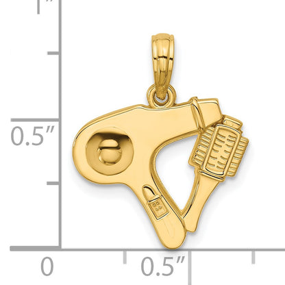 14K Polished Blow Dryer and Curl Brush Pendant