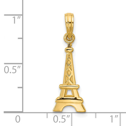 14K Polished and Satin Eiffel Tower with Separate Heart Pendant Set