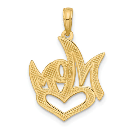 14K Polished MOM And Heart Pendant
