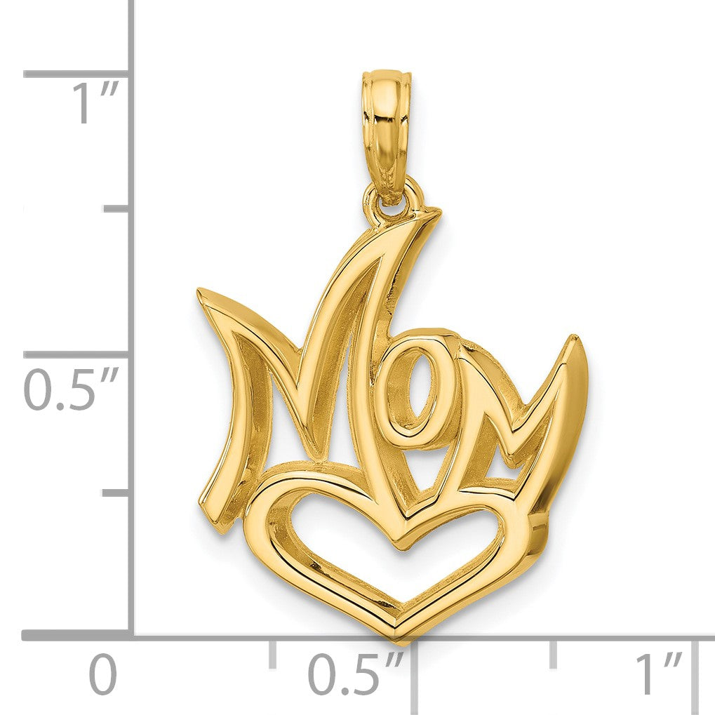 14K Polished MOM And Heart Pendant