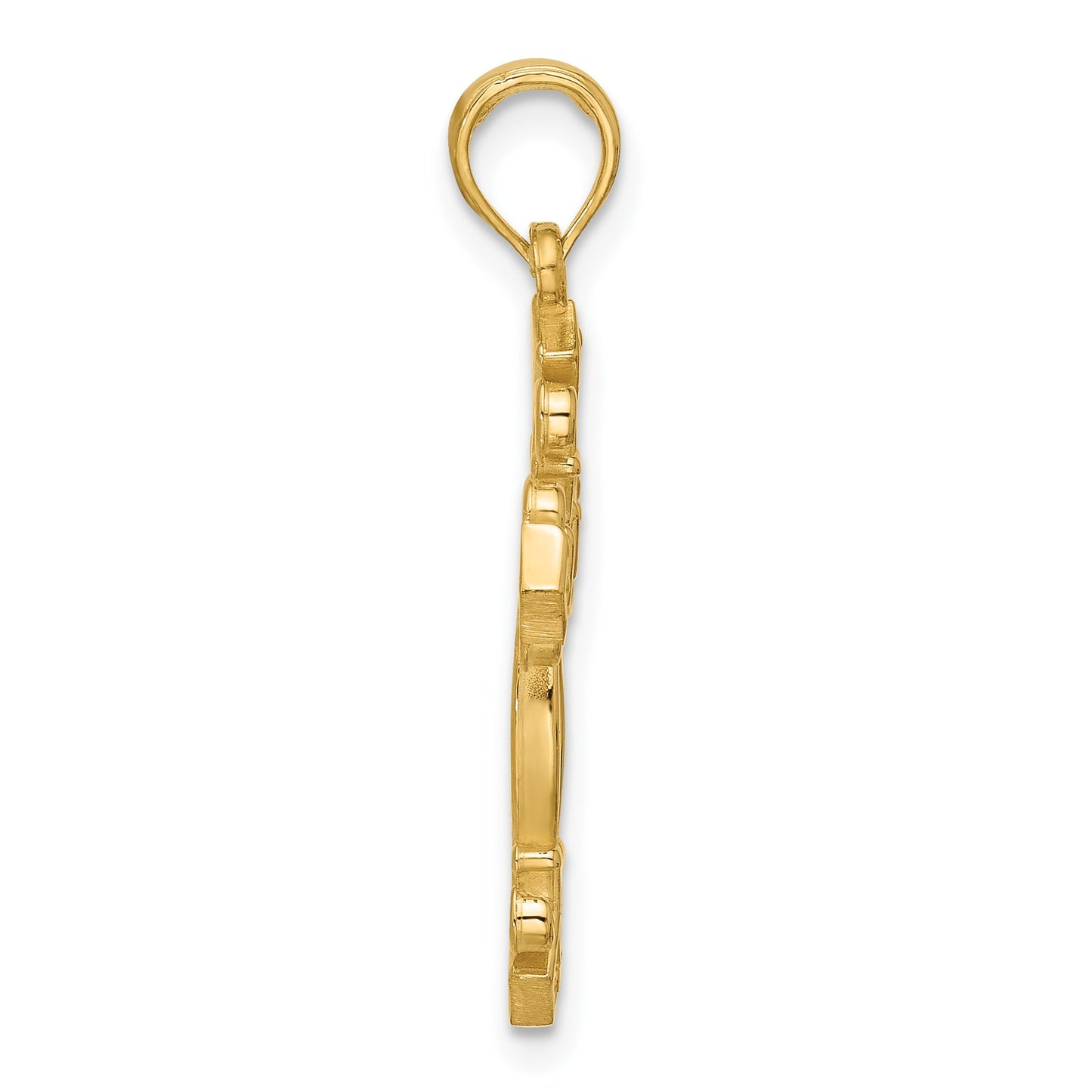 14K Polished Textured Fleur de Lis Cross Pendant