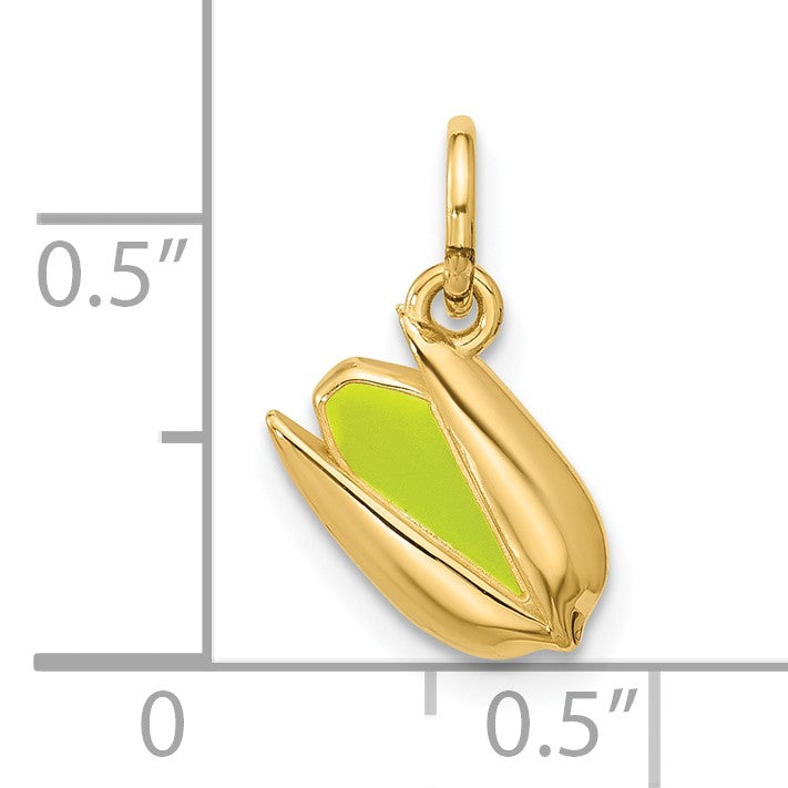 14K Polished Green Enameled Pistachio Pendant