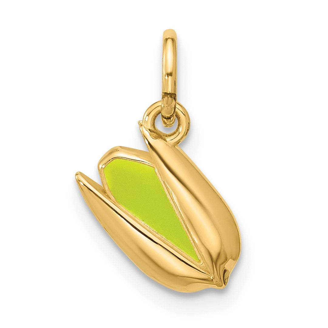 14K Polished Green Enameled Pistachio Pendant