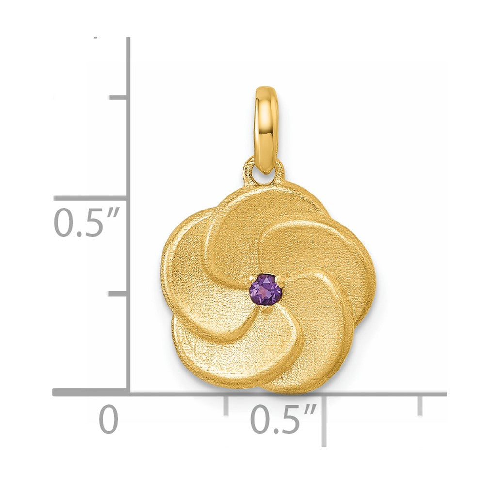 14K Satin Amethyst Flower Pendant