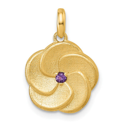 14K Satin Amethyst Flower Pendant