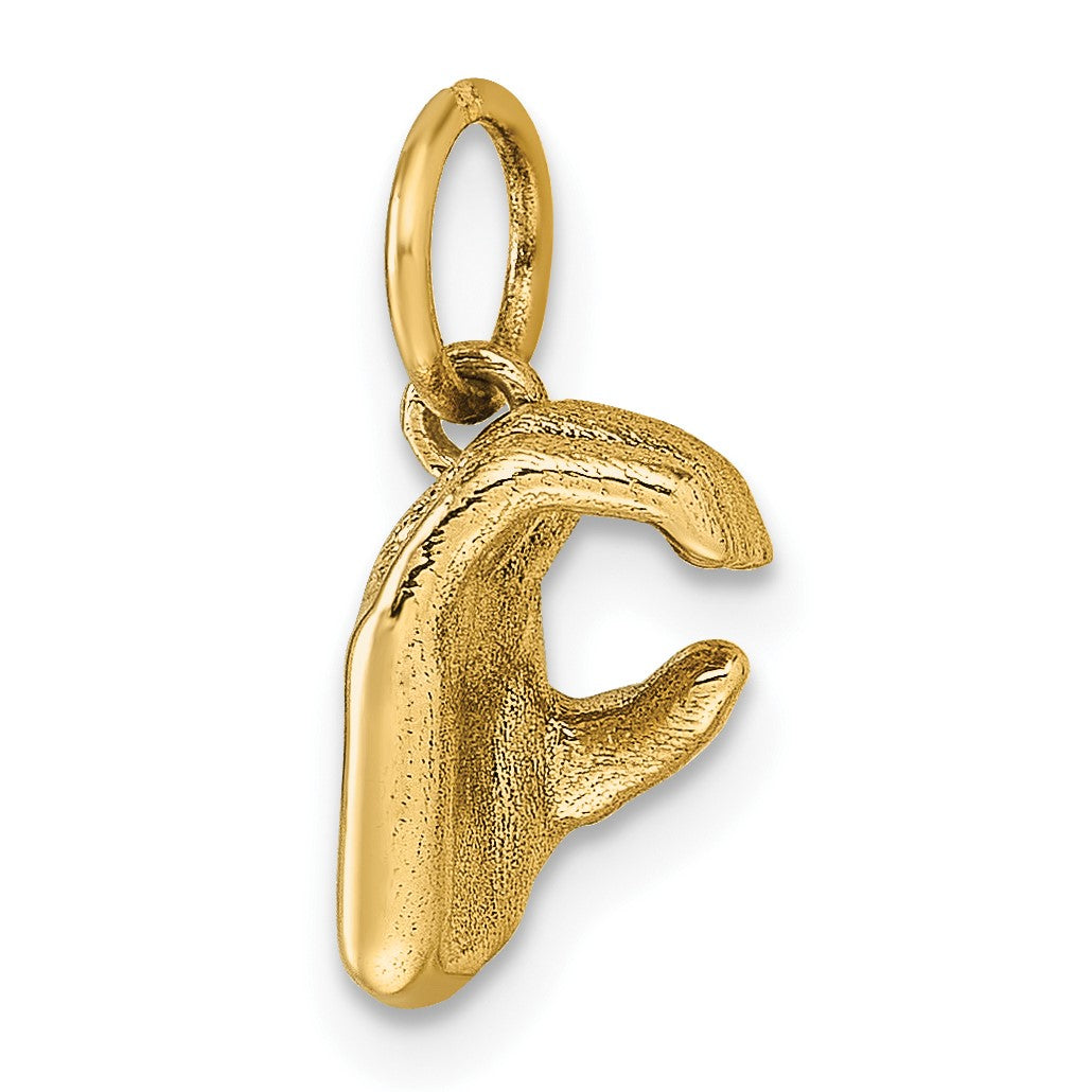 14K American Sign Language Alphabet Fingerspelling Sign C Pendant