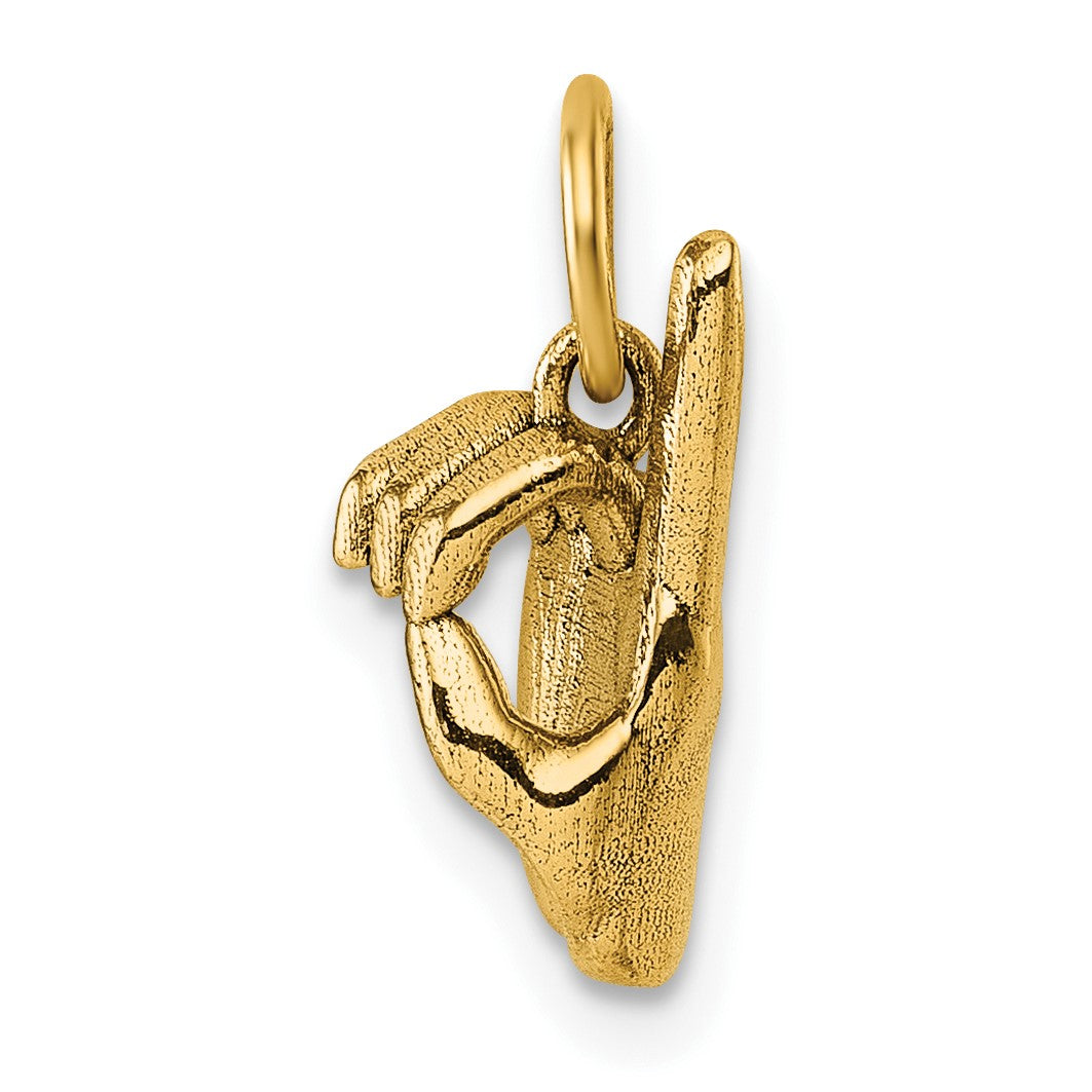 14K American Sign Language Alphabet Fingerspelling Sign D Pendant