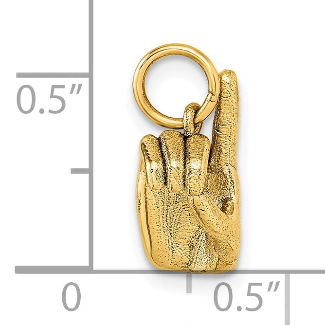 14K American Sign Language Alphabet Fingerspelling Sign D Pendant