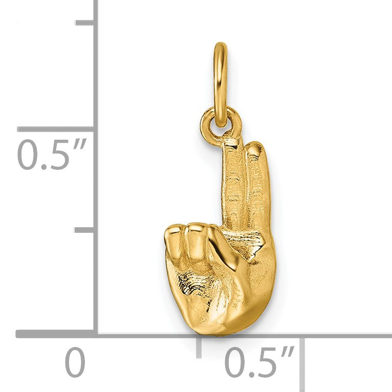 14K American Sign Language Alphabet Fingerspelling Sign U Pendant
