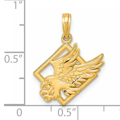 14K Polished Eagle in Square Pendant
