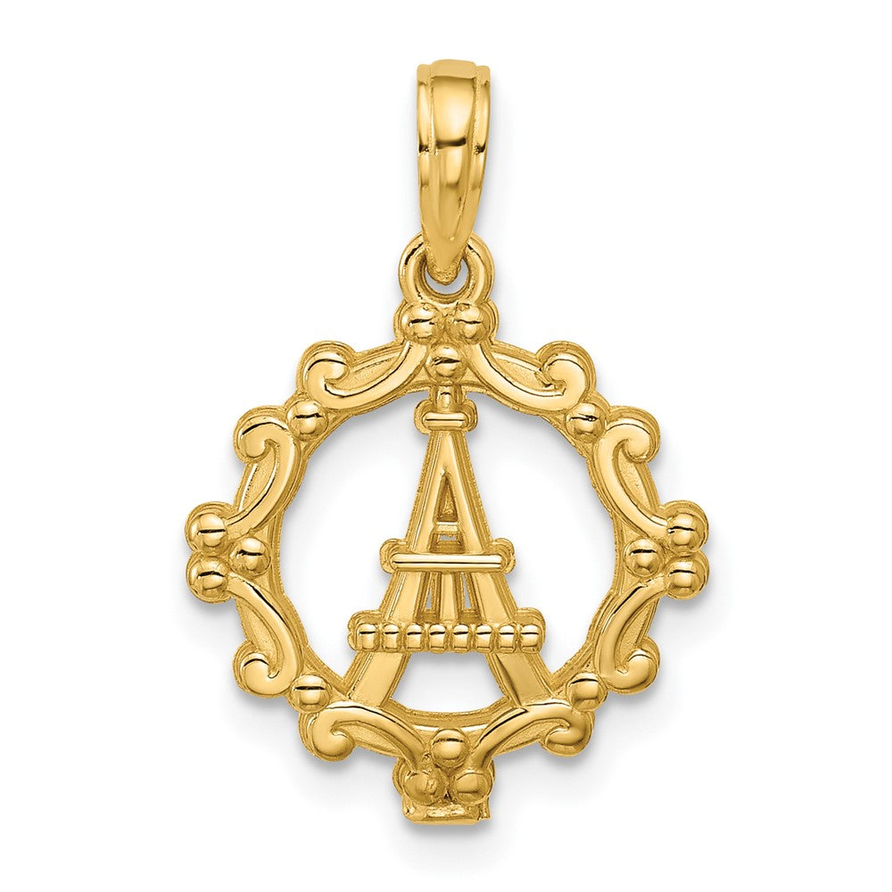 14K Polished Eiffel Tower w/Separate Heart Pendant