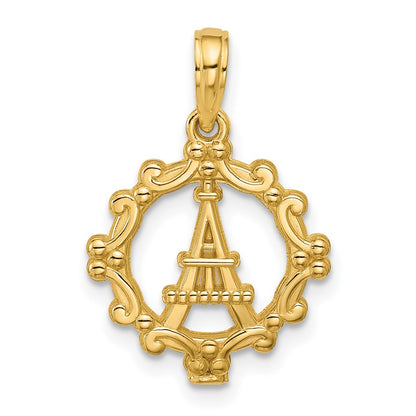 14K Polished Eiffel Tower w/Separate Heart Pendant