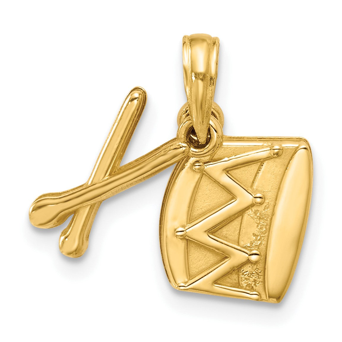 14K Polished Drumsticks and Drum Pendant