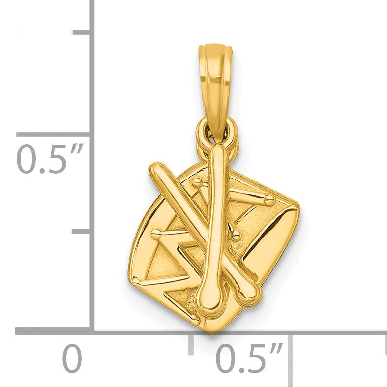 14K Polished Drumsticks and Drum Pendant