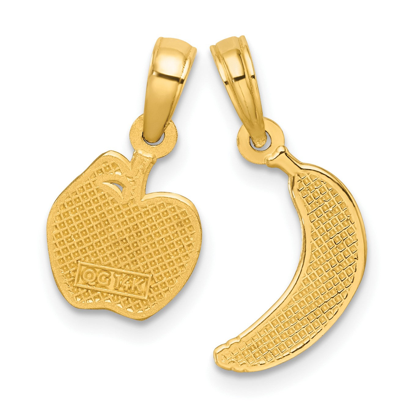 14K Polished Banana and Apple Pendant Set