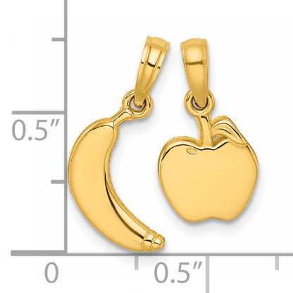 14K Polished Banana and Apple Pendant Set