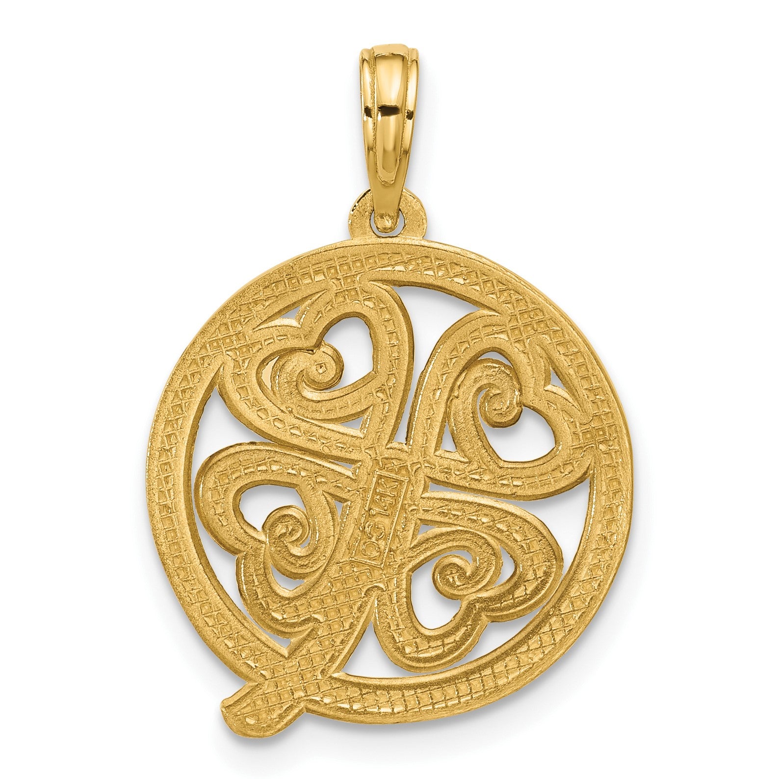 14K Polished Four Leaf Clover in Circle Pendant