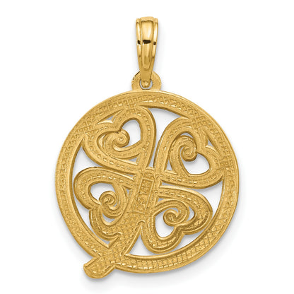 14K Polished Four Leaf Clover in Circle Pendant
