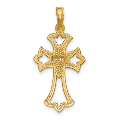 14K Polished Fleur De Lis Cross Pendant