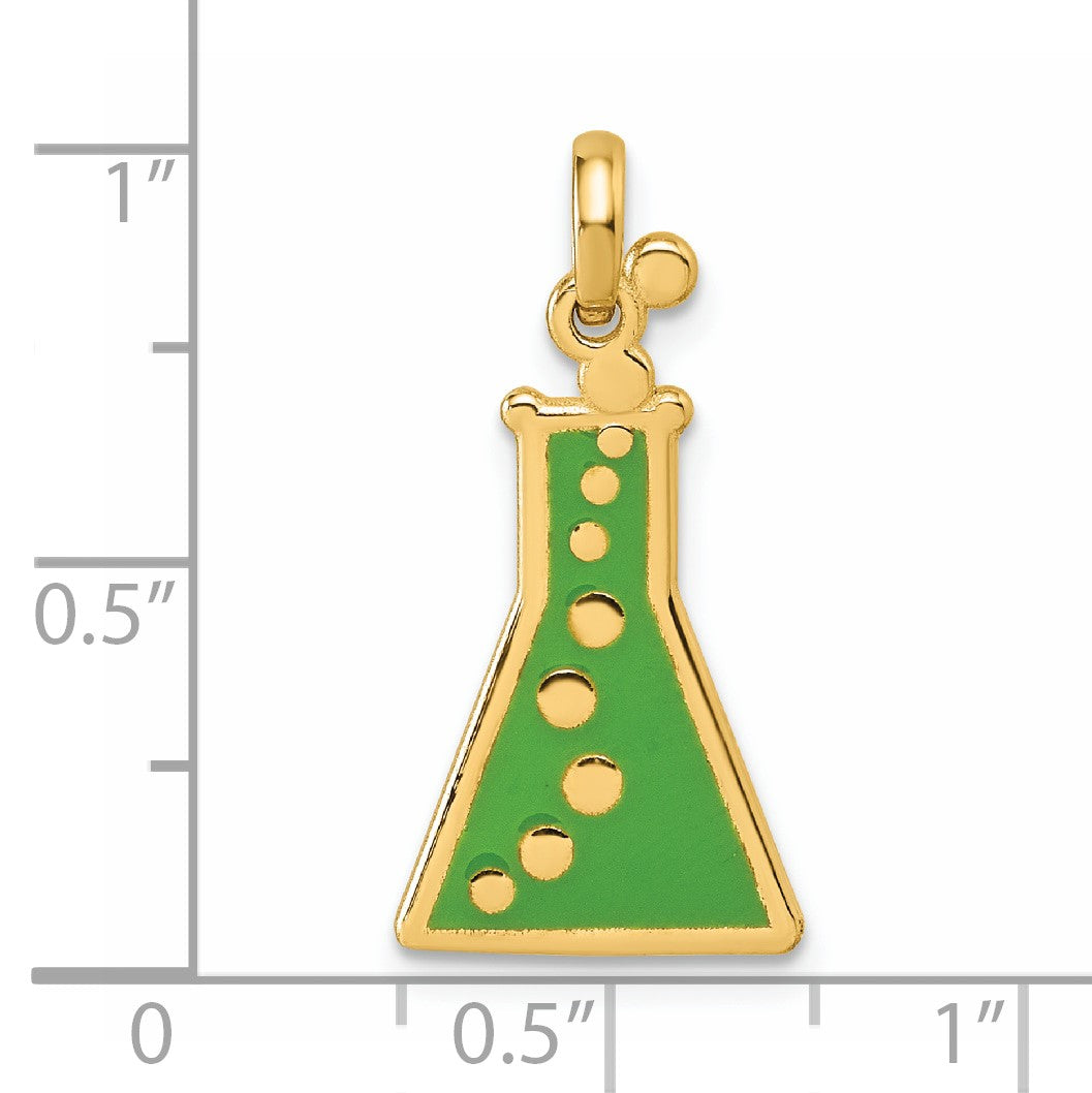 14K Polished Green Enameled Erlenmeyer Flask Pendant