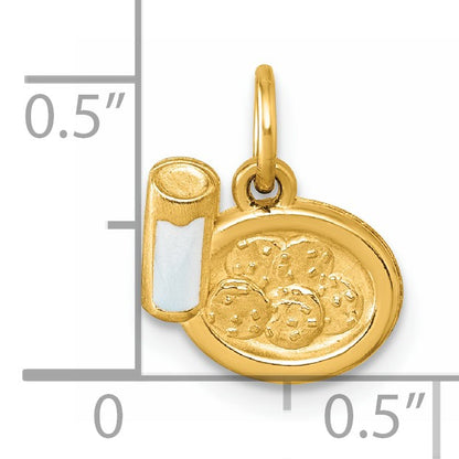 14K Polished White Enameled Milk and Cookies Pendant