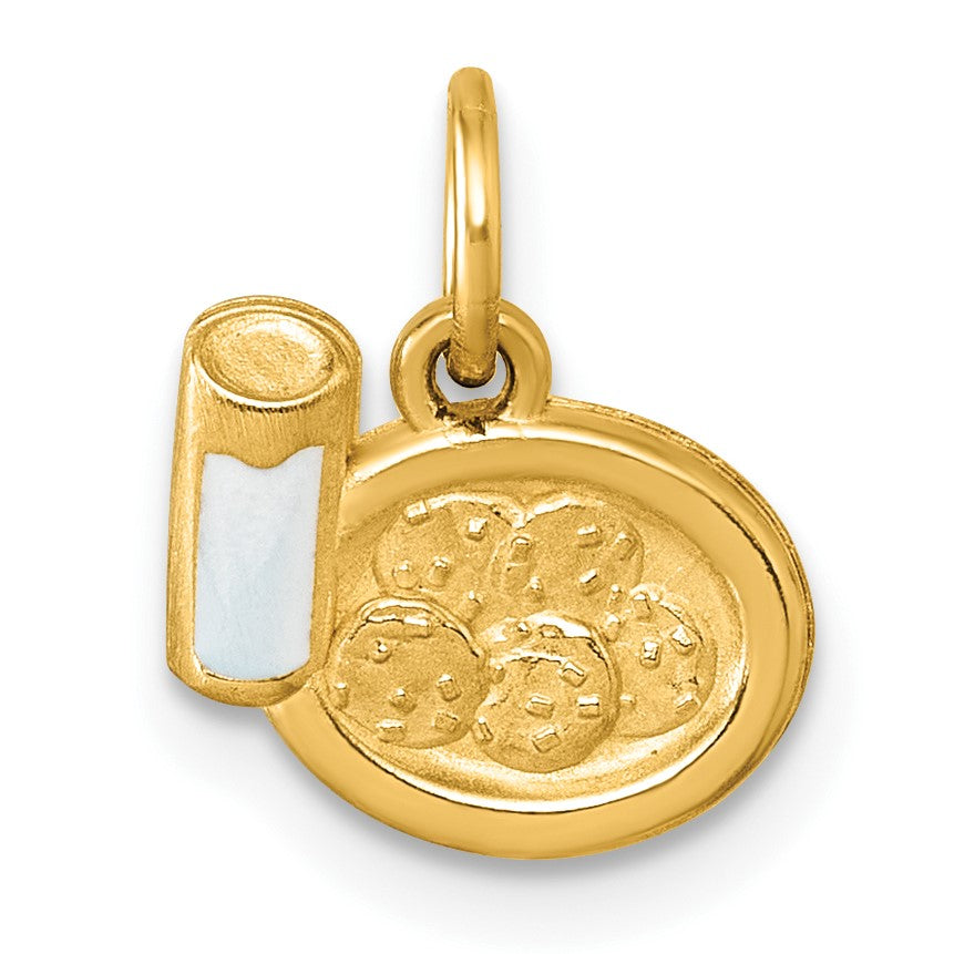 14K Polished White Enameled Milk and Cookies Pendant