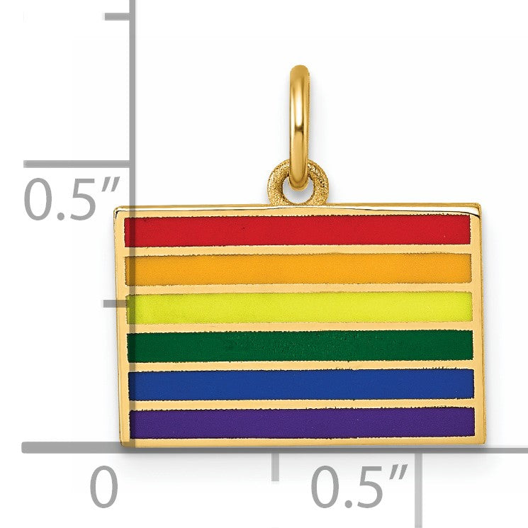 14K Polished Enameled Rainbow Flag Pendant