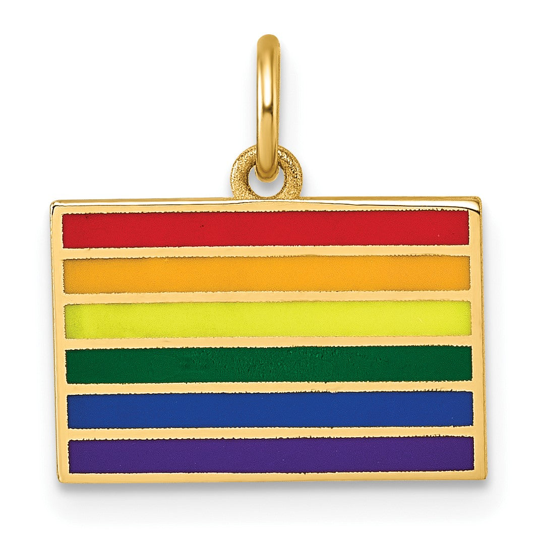 14K Polished Enameled Rainbow Flag Pendant