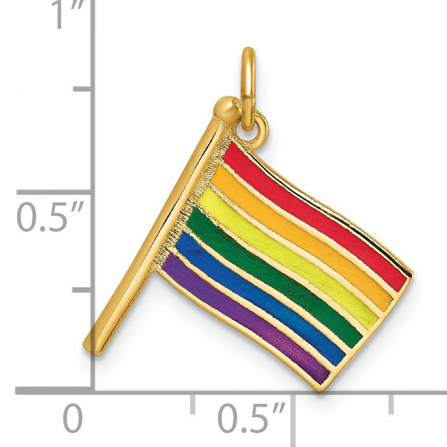 14K Polished Enameled Rainbow Flying Flag Pendant