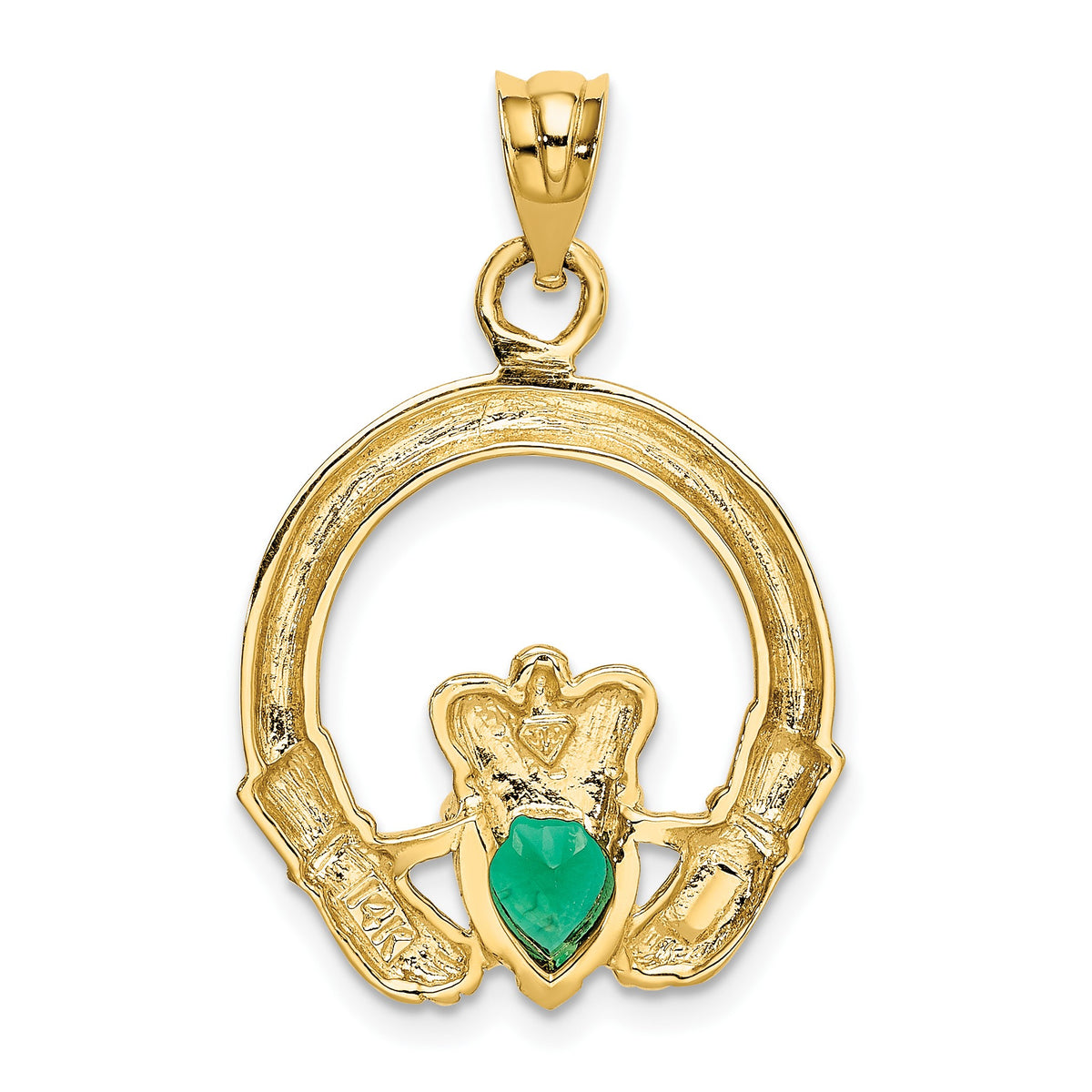 14k Claddagh with Green CZ Pendant