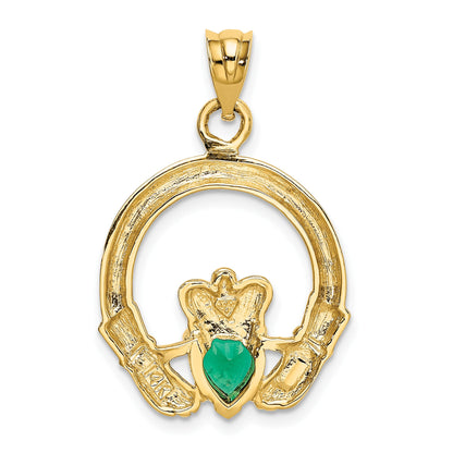 14k Claddagh with Green CZ Pendant