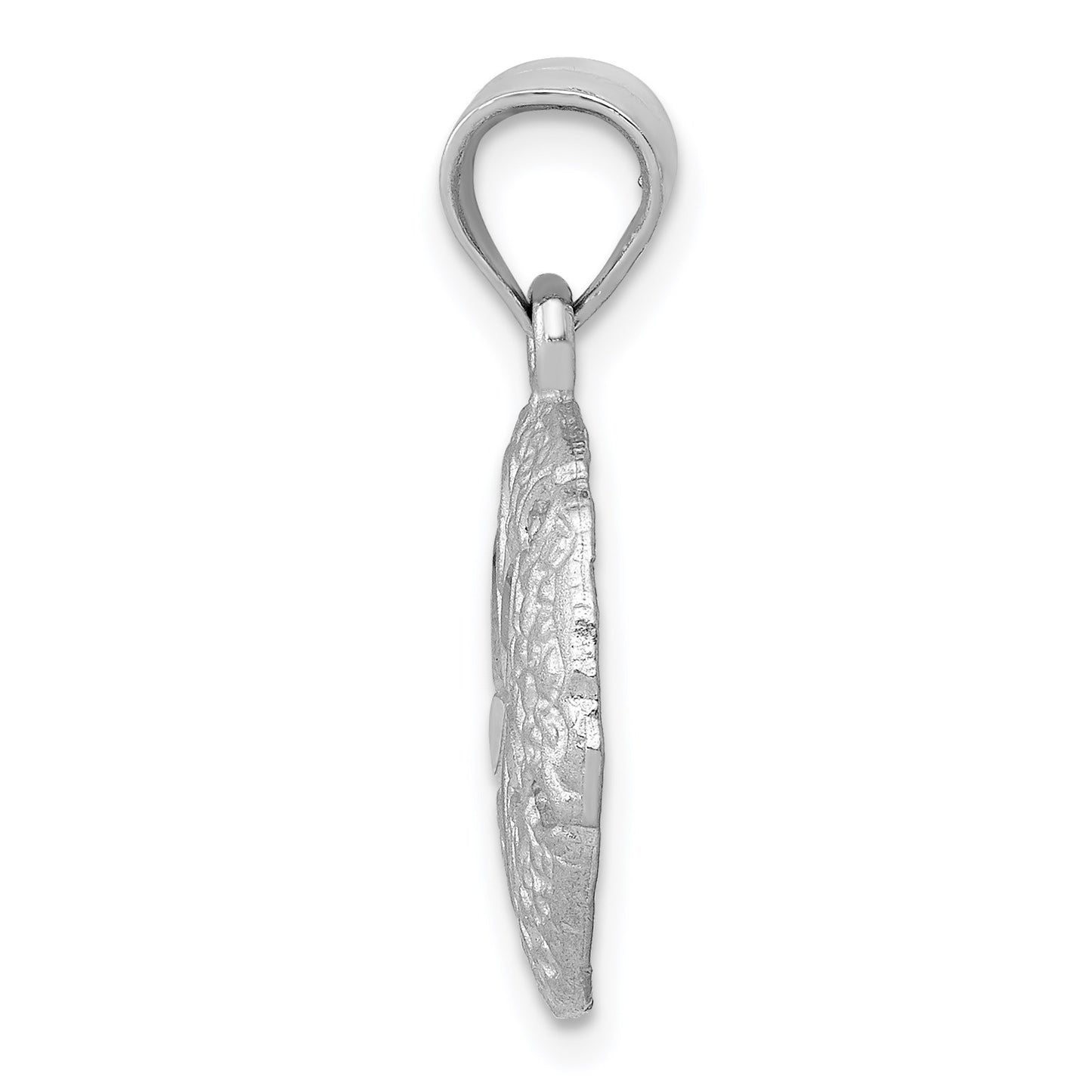 14k White Gold Brushed Diamond-cut Sand Dollar Pendant