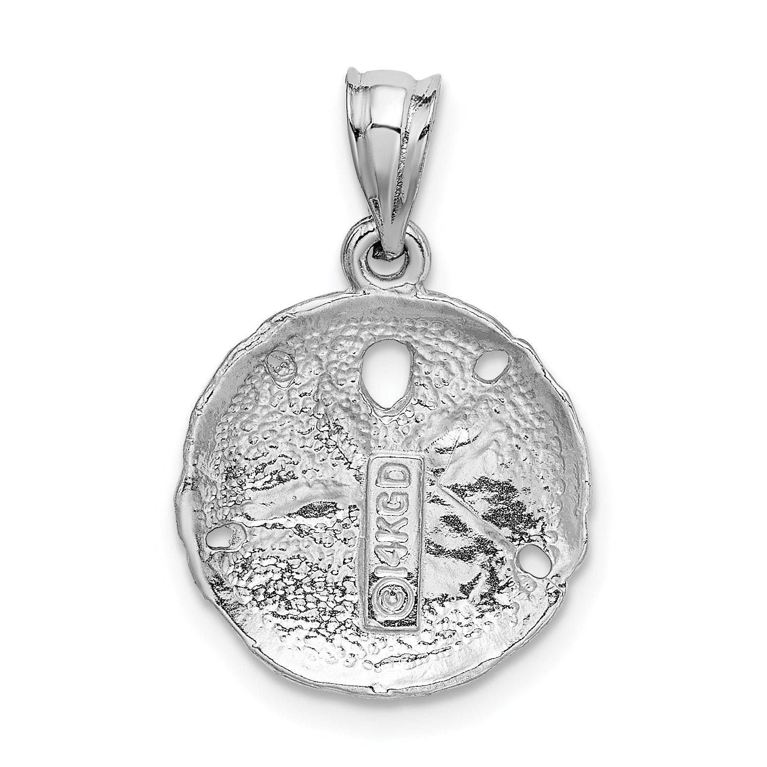 14k White Gold Brushed Diamond-cut Sand Dollar Pendant